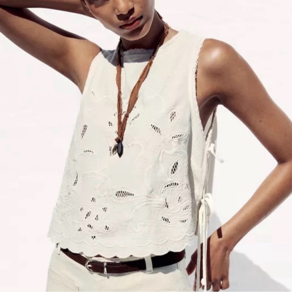 Zara Embroidered Tie Top
